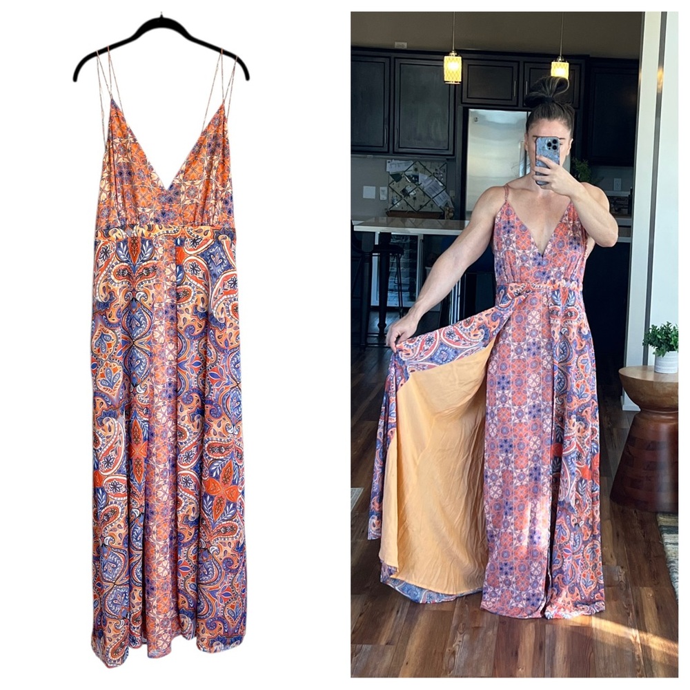 The Jetset Diaries TJR paisley flowy slit maxi dress beach resort wear sz large
